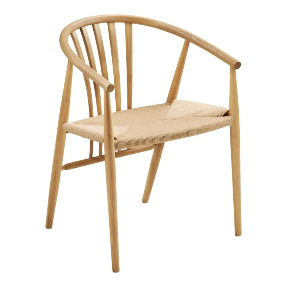 Fauteuil de table en chêne massif et rotin naturel