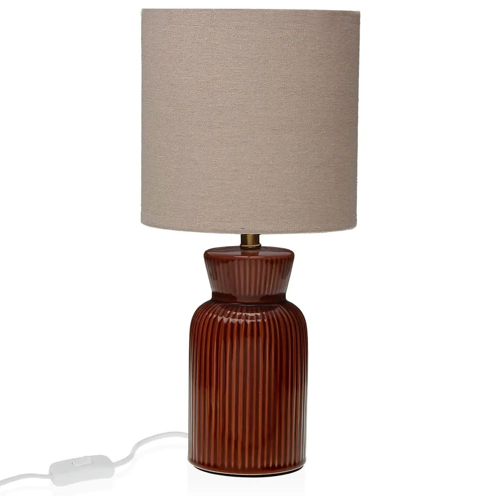 Lampe à poser en céramique marron et abat-jour gris 18x18x39cm