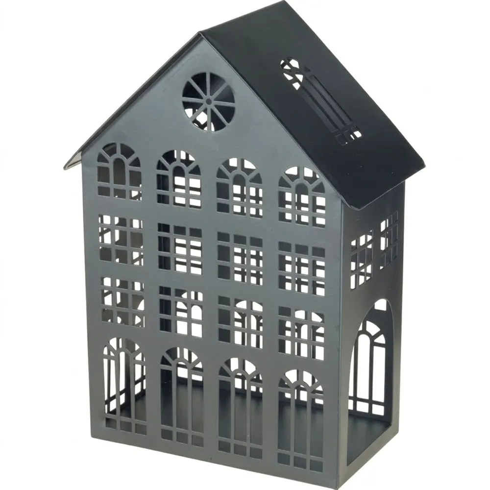 Lanterne métal maison 19.5x13x32cm