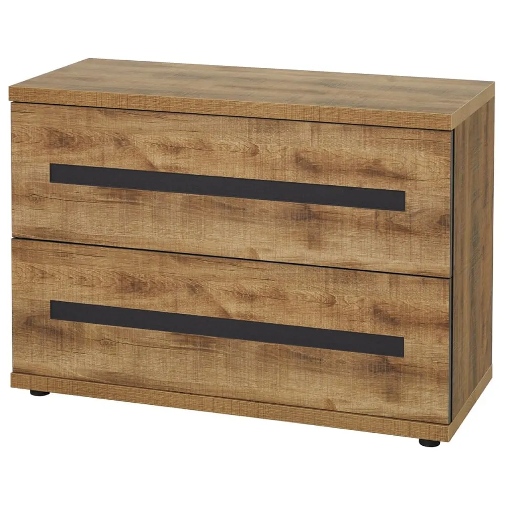 Commode 2 tiroirs aspect chêne artisan et graphite