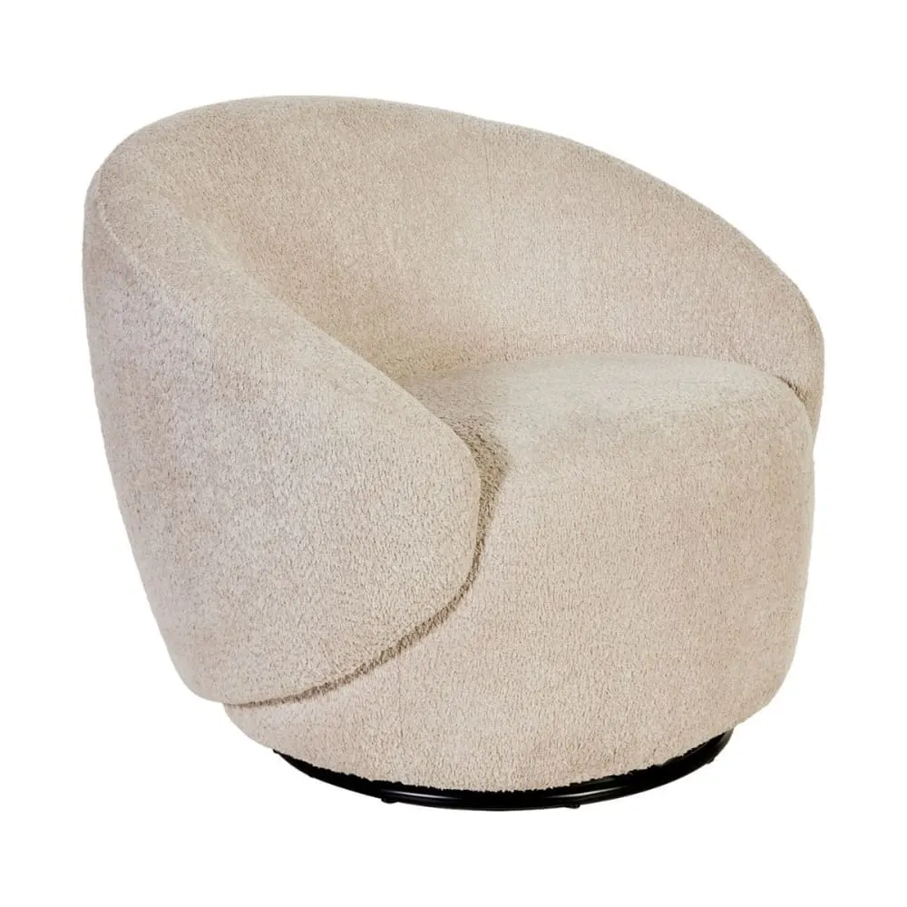 Fauteuil club pivotant en tissu poils courts style sherpa crème