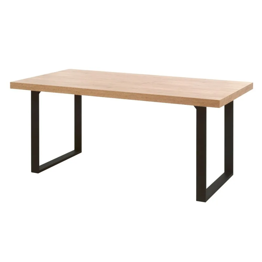 Table 170cm aspect chêne naturel piètement u métal poudré noir