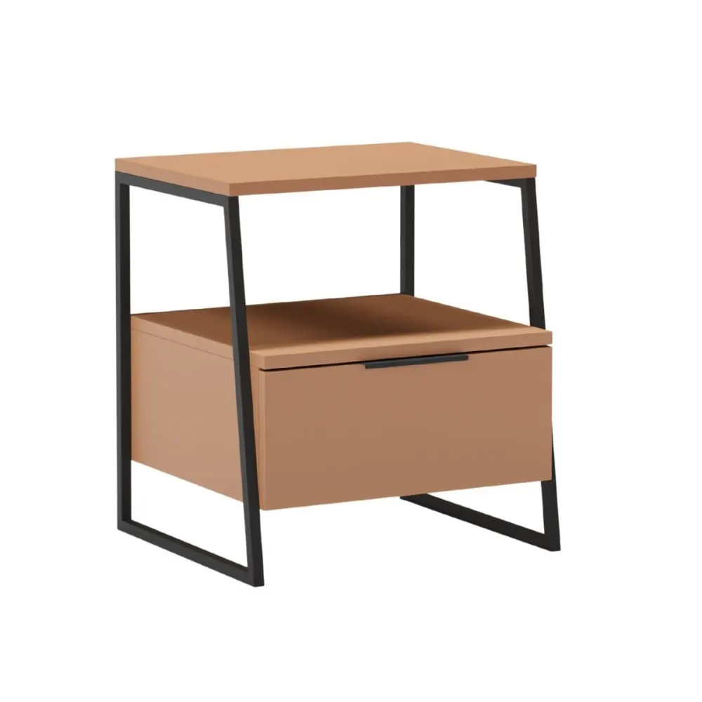Chevet 2 niveaux avec 1 tiroir mélaminé terracotta et métal laqué noir