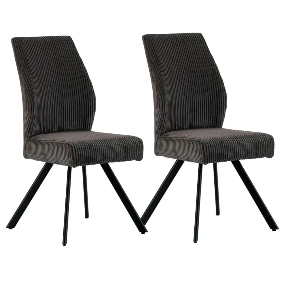 Lot de 2 chaises velours côtelé pieds métal noir coloris anthracite