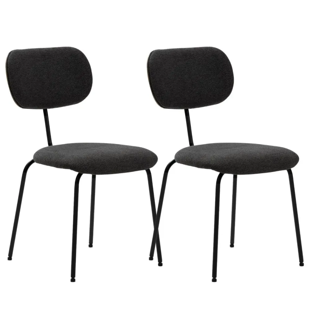 Lot de 2 chaises tissu maille noir arrière dossier bois pieds métal