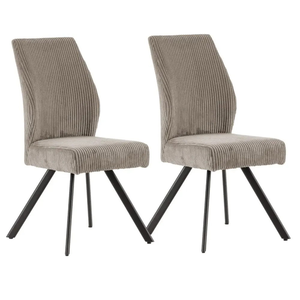 Lot de 2 chaises velours côtelé pieds métal noir coloris gris