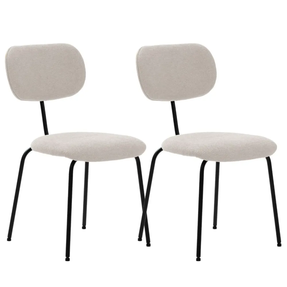 Lot de 2 chaises tissu maille beige arrière dossier bois pieds métal