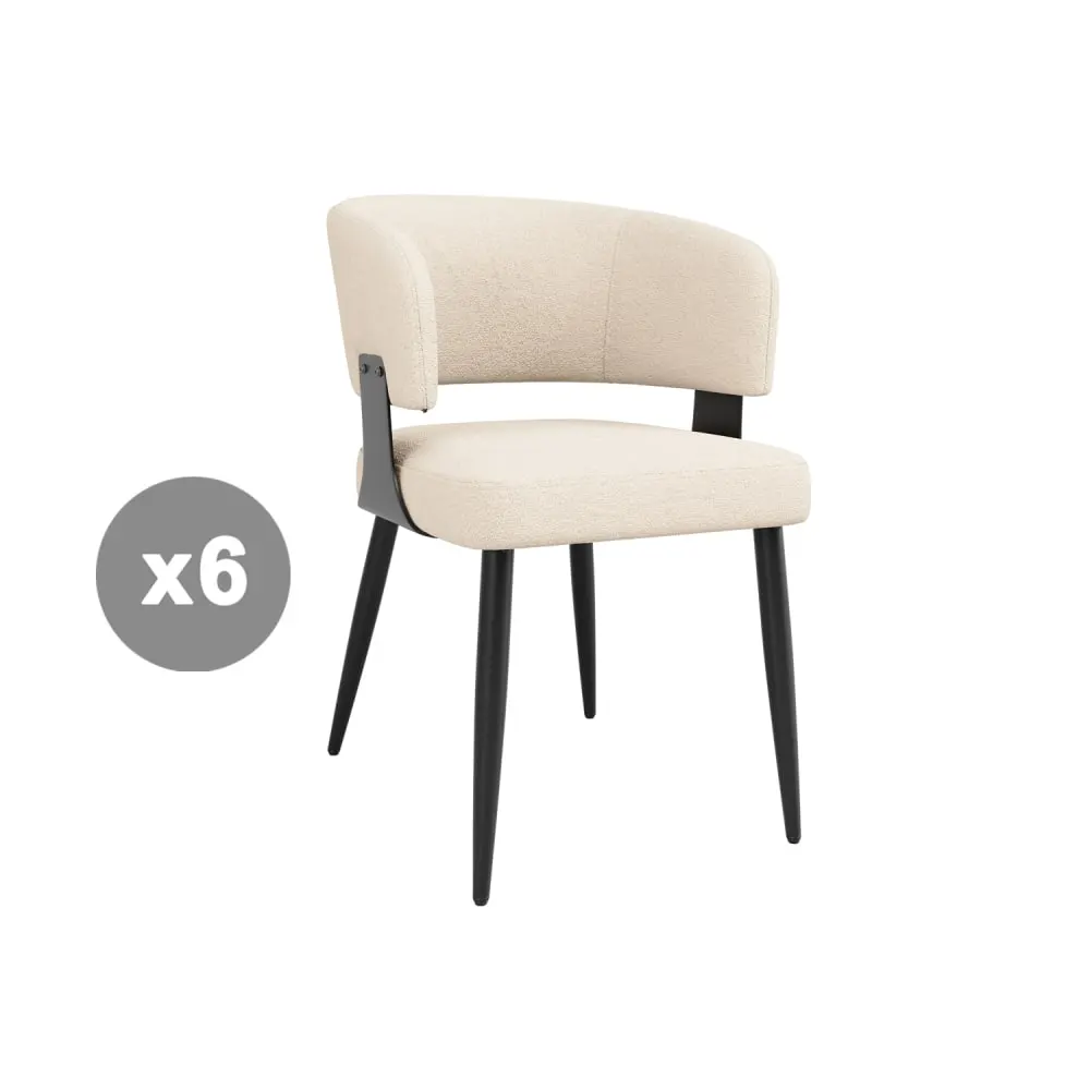 Haute qualité lot de 6 chaises repas en flanelle luxe léger, beige
