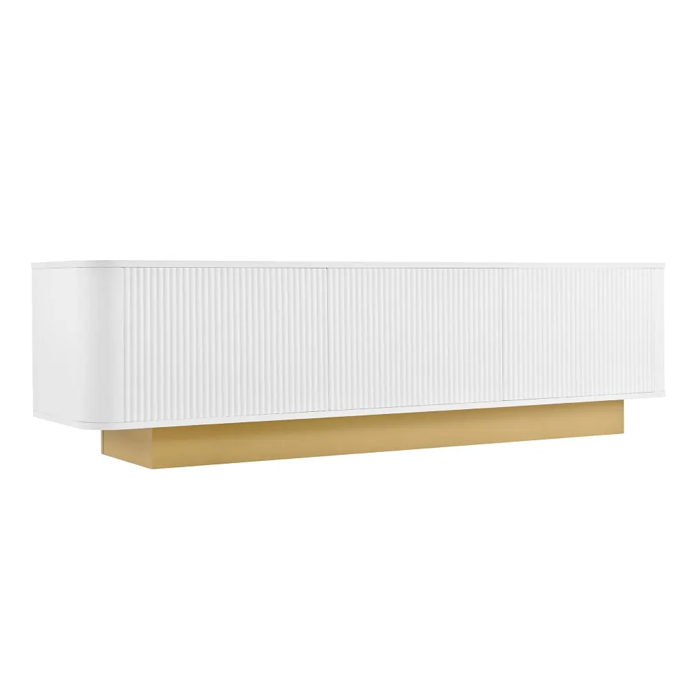 Meuble tv 1 porte 1 tiroir en verre blanc l 170 cm