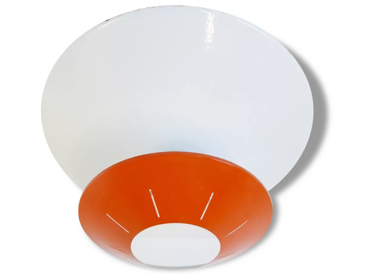 Grand plafonnier ou applique 1950 en tôle orange et blanche vintage rockabilly 50's