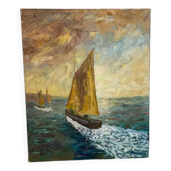 Bateau voguant signé Gervais