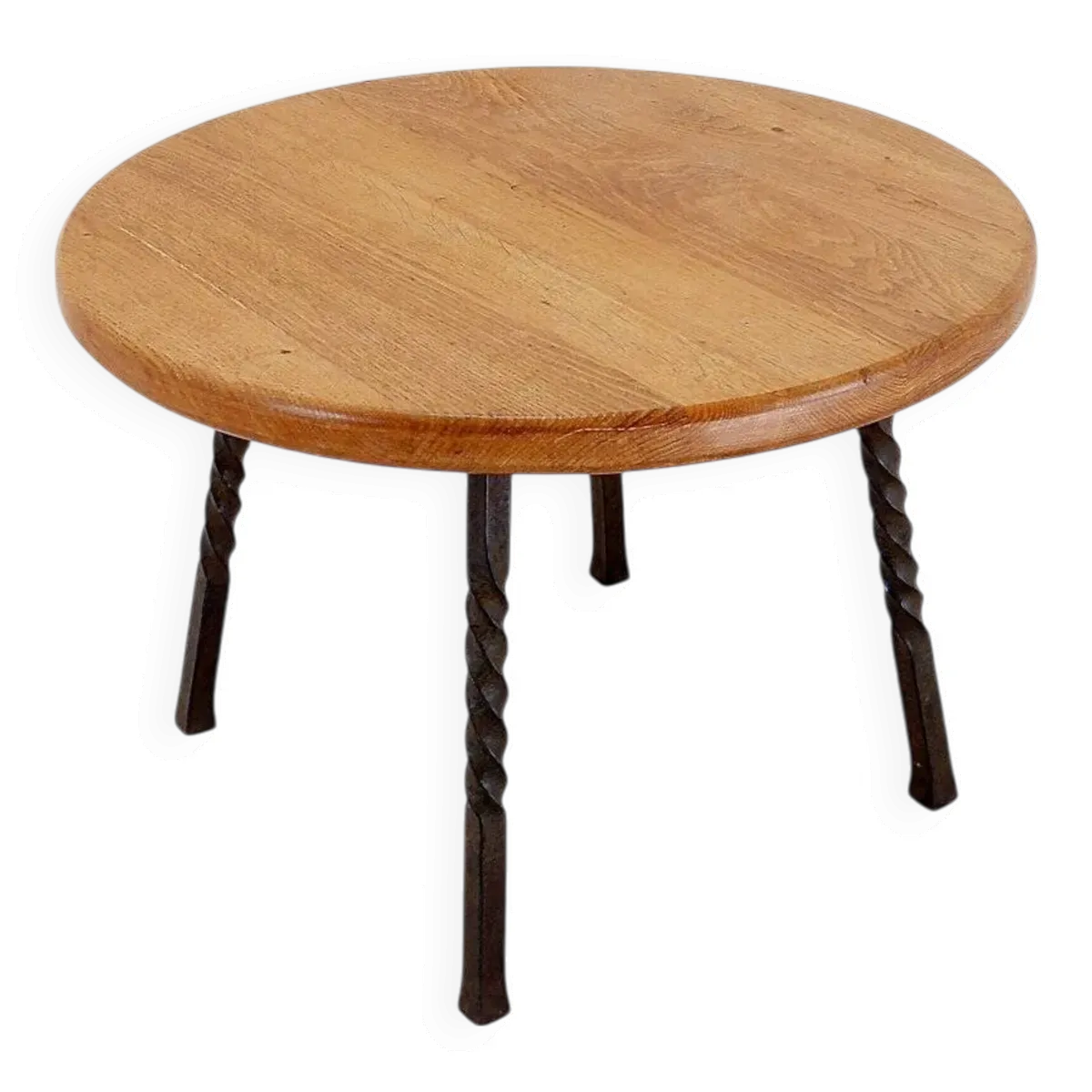 Table basse ronde avec base en fer forgé torsadé, France 1960s - Ø 67cm