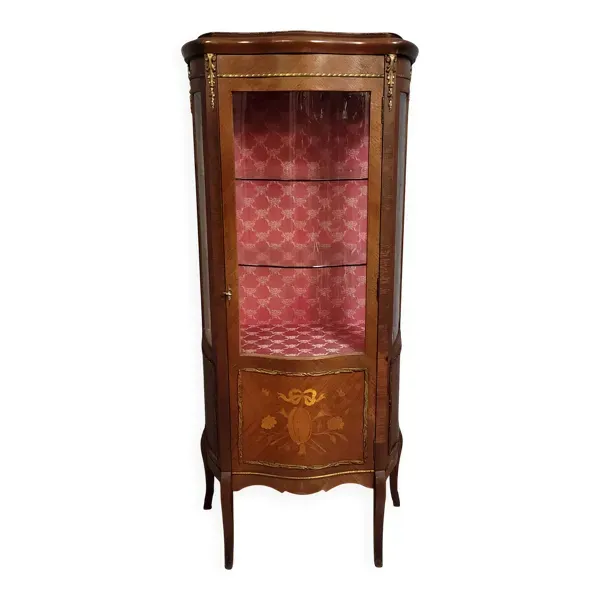Vitrine ancienne de style Louis XV, en bois de rose richement marqueté