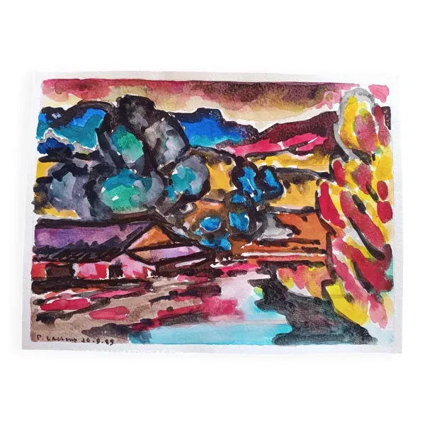 Pierre Lacroux (1909- 1993) Gouache sur papier 24 x 32 cm - de 1989 - (283)