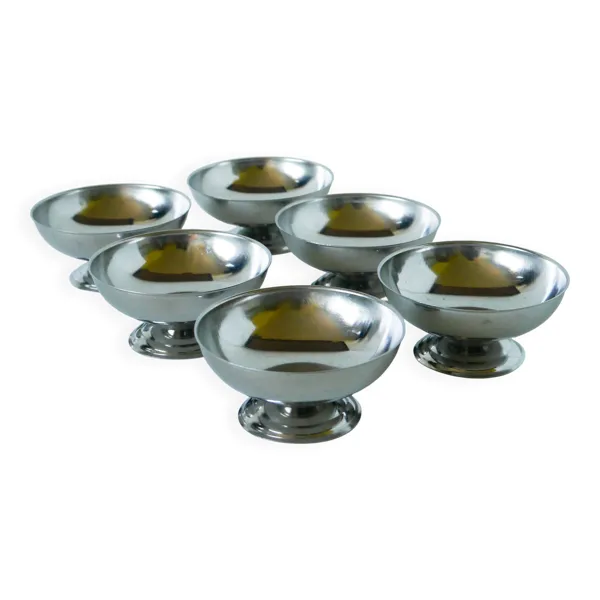 Lot de 6 coupes à glace en inox, pieds large, Design, 1970 - 4.5 X 9 cm