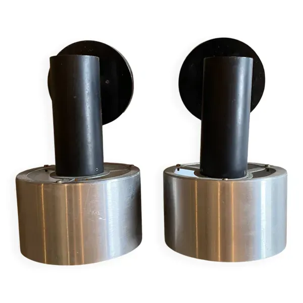 Paire d’appliques murales orientables vintage en métal brossé