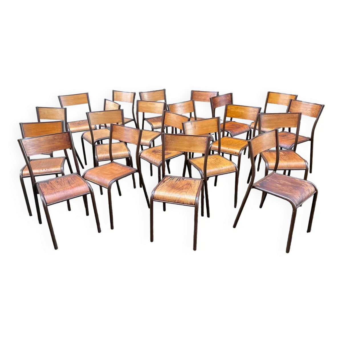 20 chaises d'école vintage en métal et bois design Mid-century vintage 1960 french Mullca