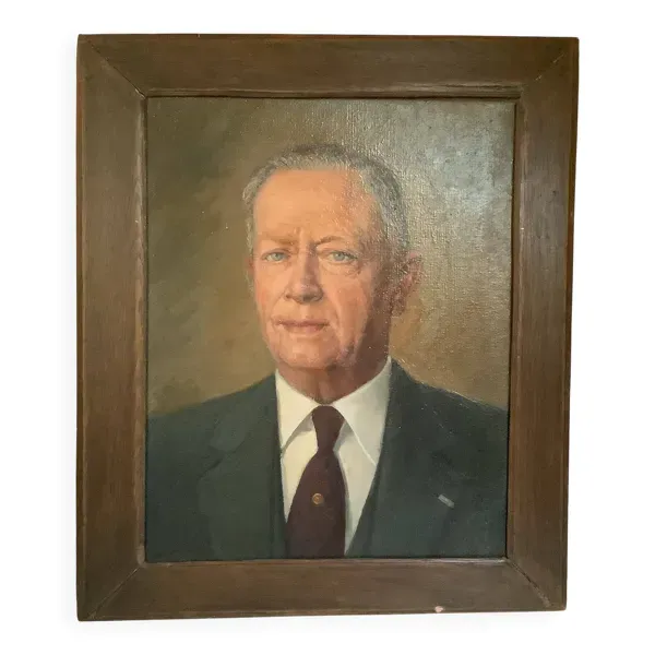 Grand tableau portrait d’homme huile sur toile signé