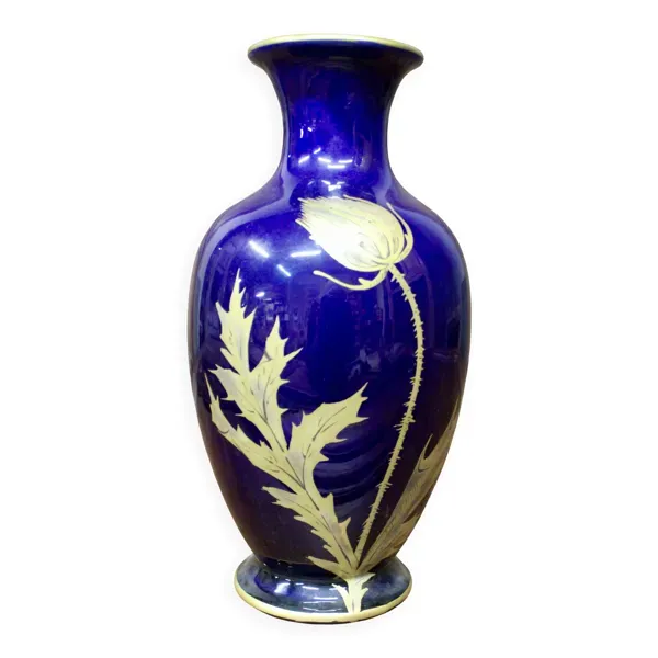 Vase au chardon par Gustave Asch bleu de tours Sainte Radegonde