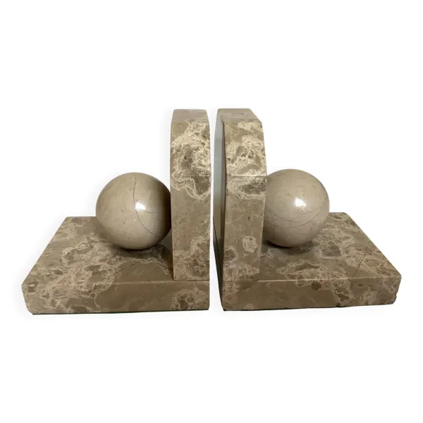 Paire de serres livres boules en marbre beige