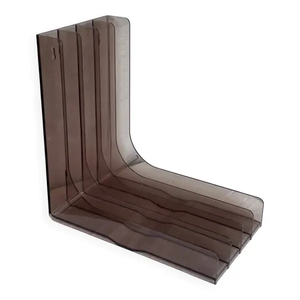 Étagère casier à disques vinyle Plexiglas fumé vintage 1970