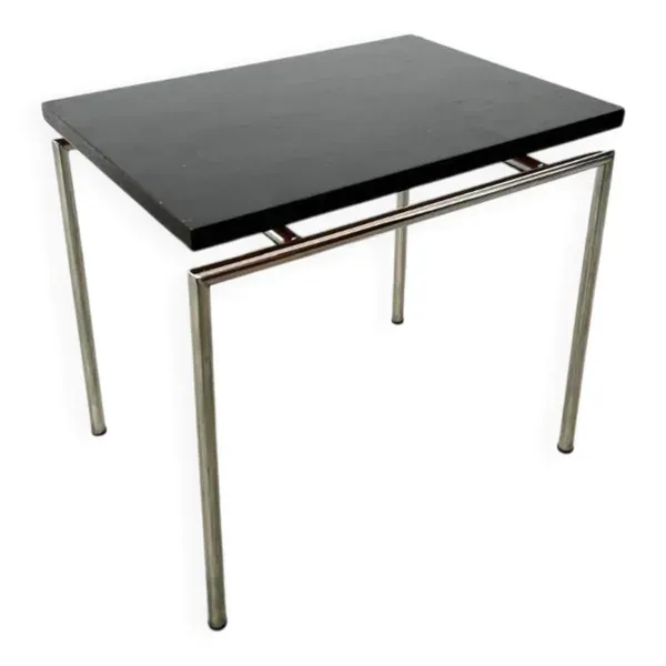 Bout de canapé vintage – Chrome et noir – Pays-Bas 1960