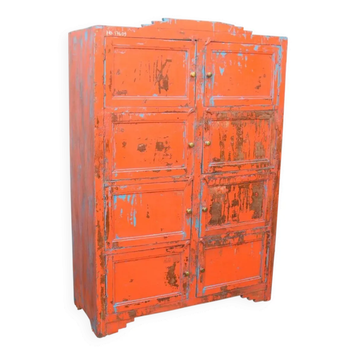 Cabinet à casiers en teck laqué rouge