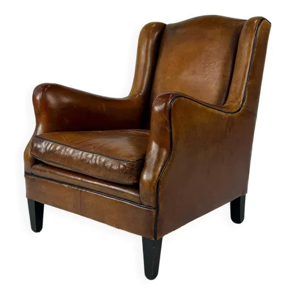 Fauteuil club en cuir de mouton, années 1970
