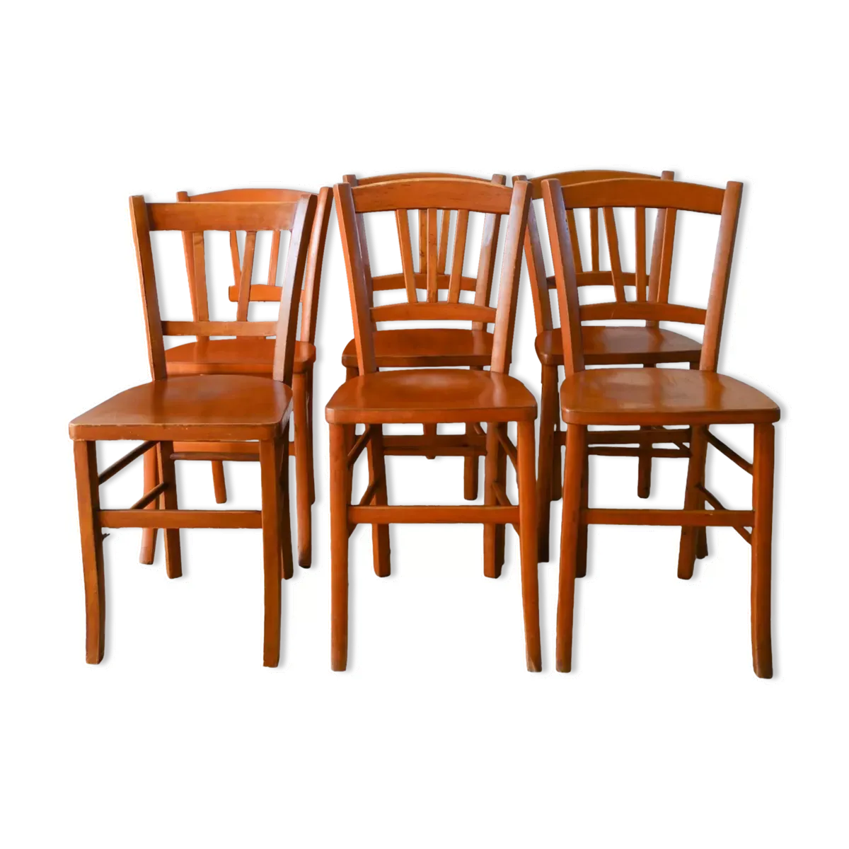 Ensemble de 6 chaises bistrot en bois Luterma 1950