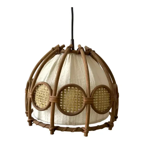Suspension scandinave en rotin toile et cannage années 60-70