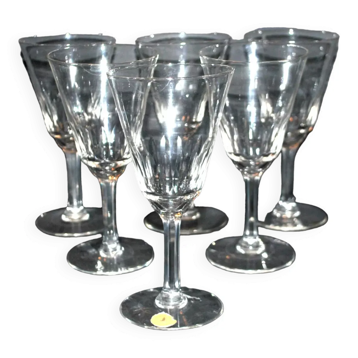 Meisenthal, série de 6 verres à vin en verre soufflé taillé