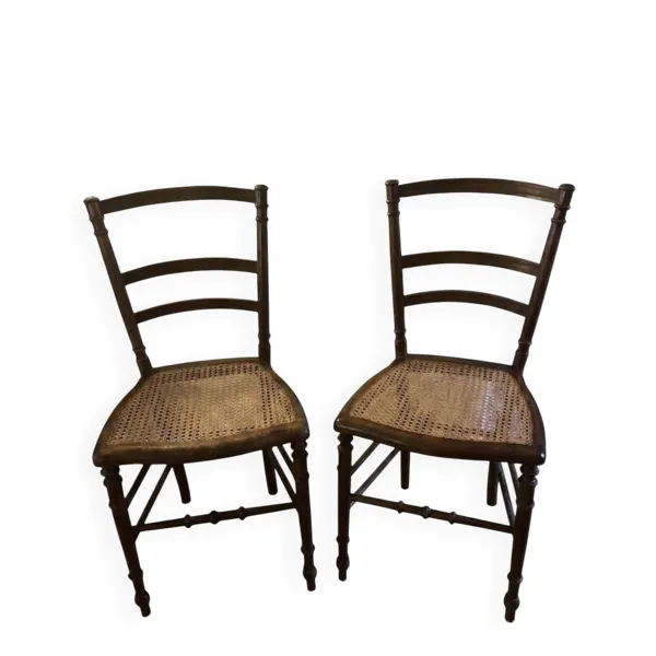 2 chaises d'appoint Napoléon III en noyer et cannage parfait –