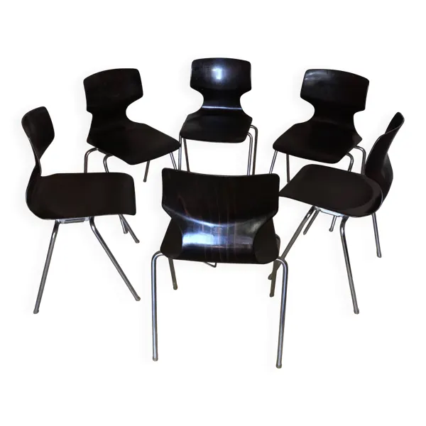 Set de 6 chaises vintage Pagholz Flötotto empilables en Pagwood Palissandre