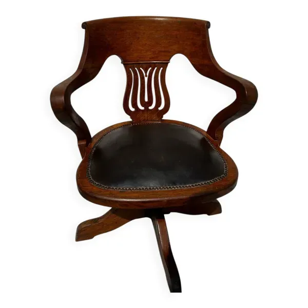 Fauteuil de bureau pivotant Milwaukee Chair Co. – cuir et bois – circa