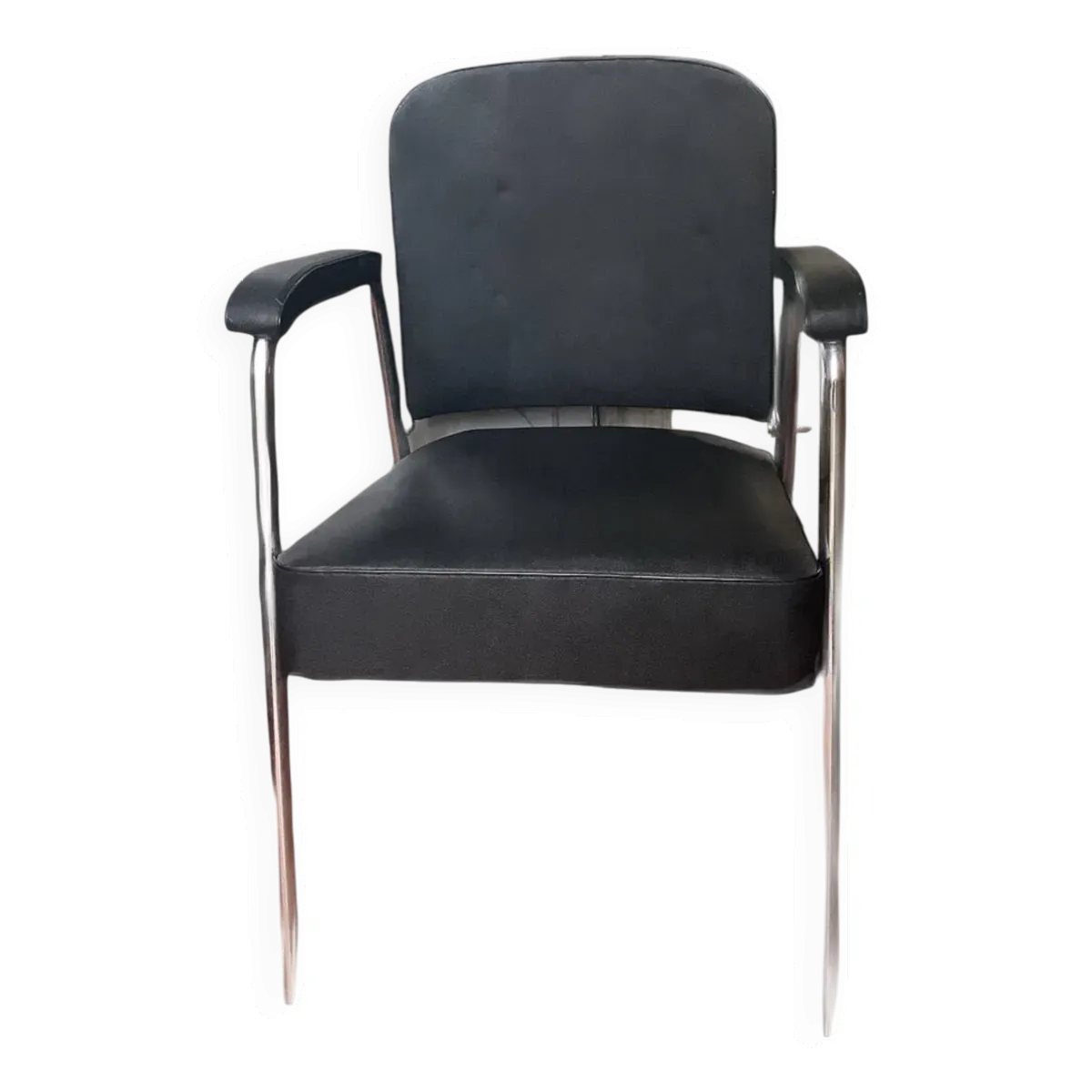 Fauteuil de Coiffure Afoc Vintage Années 60/70 - Chrome et Simili Cuir Noir