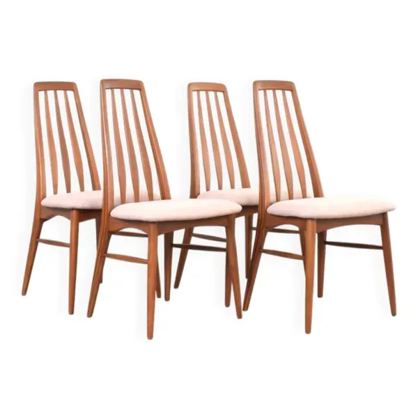 Chaises de salle à manger en teck et laine Eva par N. Koefoed pour Koefoed Hornslet, années 1960.