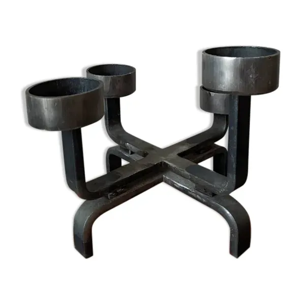 Bougeoir fer forgé ferronnerie d'art chandelier brutaliste artisanal indus