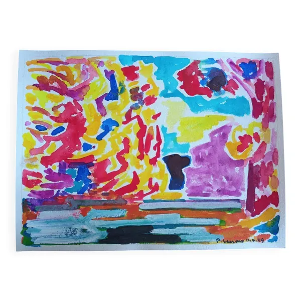 pierre Lacroux (1909- 1993) Gouache sur papier 24 x 32 cm - de 1989 - (319)