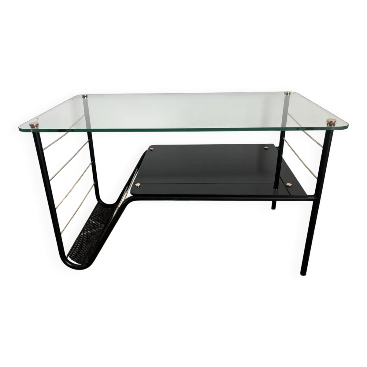 Table basse métal et verre avec porte revue Roche Bobois des années 50'