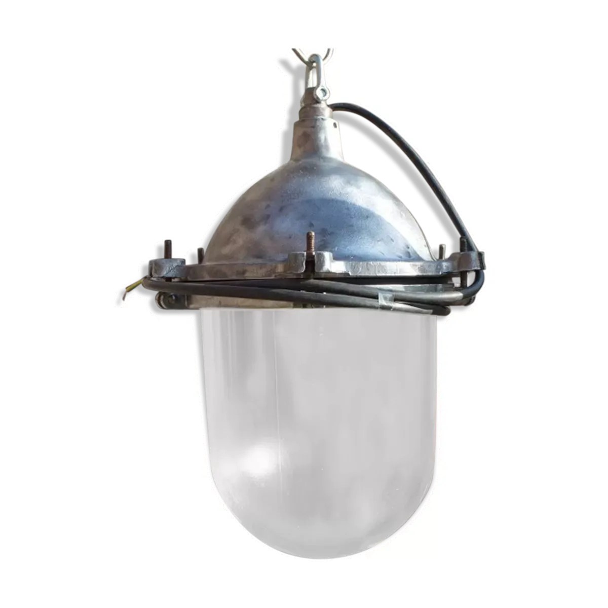 Lampe industriel en alu avec globe en verre