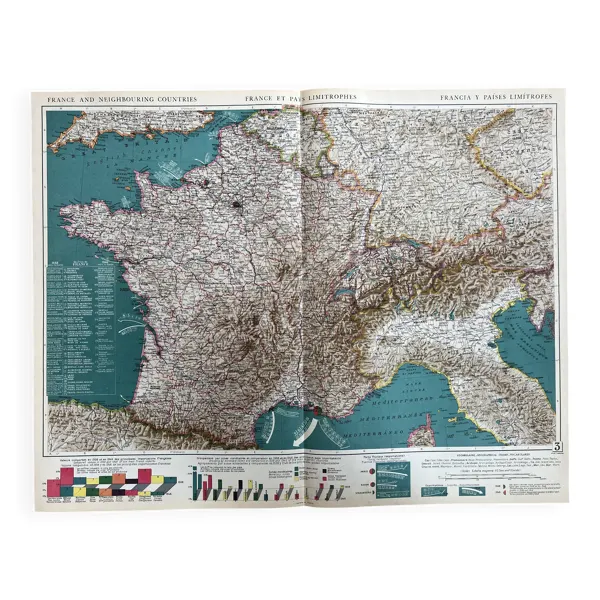 Carte ancienne France et Pays Limitrophes — Économique & Géographique