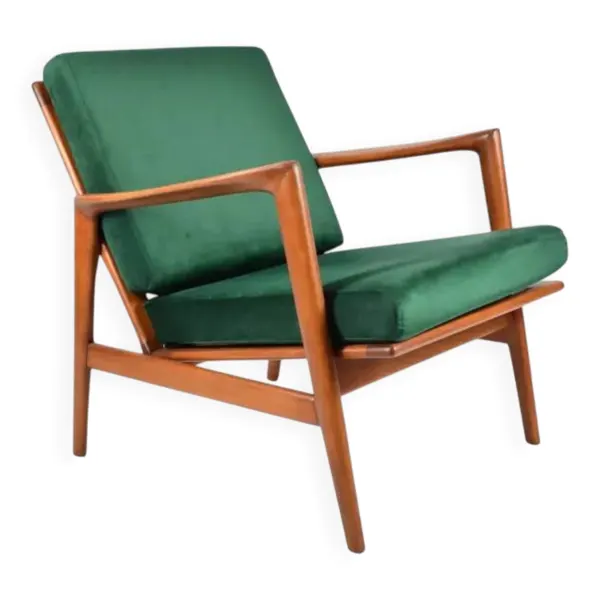 Fauteuil scandinave restauré, icône des années 60, velours