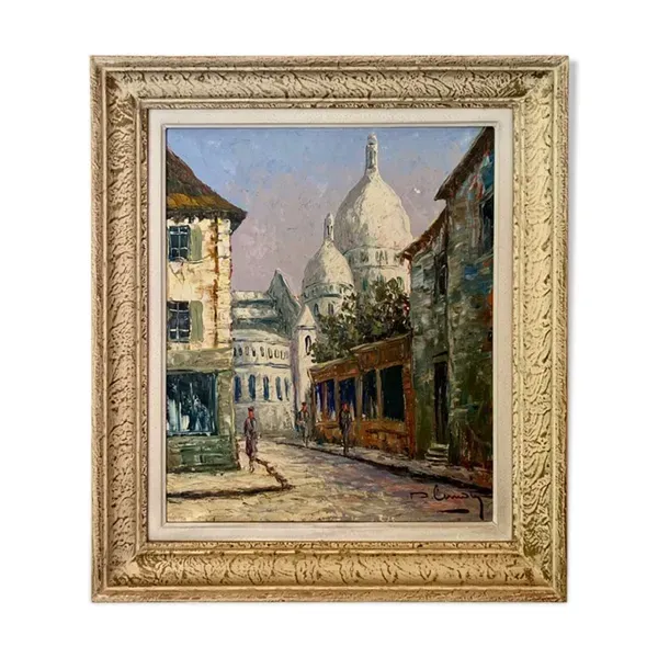 Tableau ancien, vue de Montmartre, signé Pierre Lemoine ( 1920- 2006)