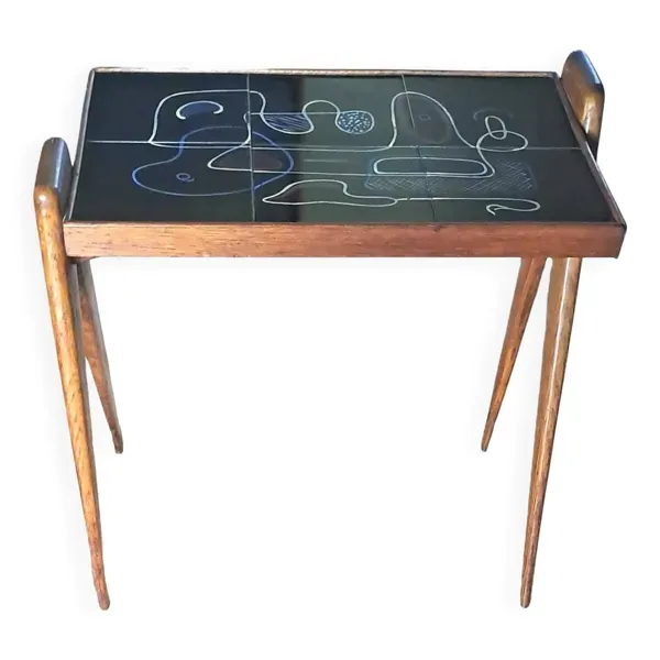 Table en teck et céramique de style scandinave, 1950