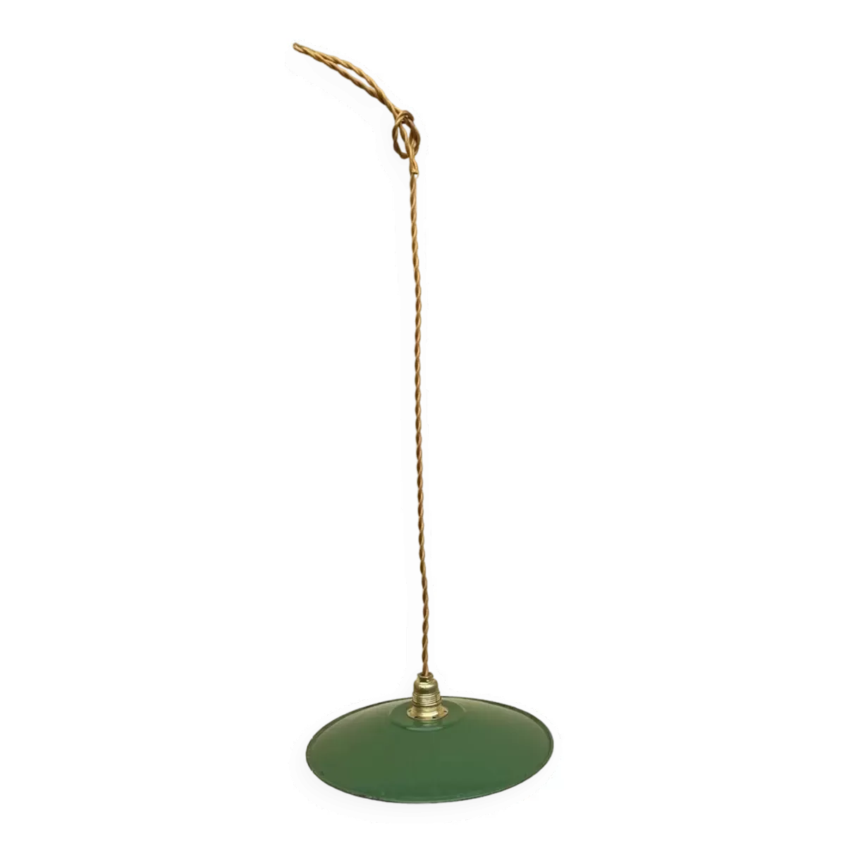 Suspension indust tôle émaillée abat jour vintage ferme ancienne vert et blanc