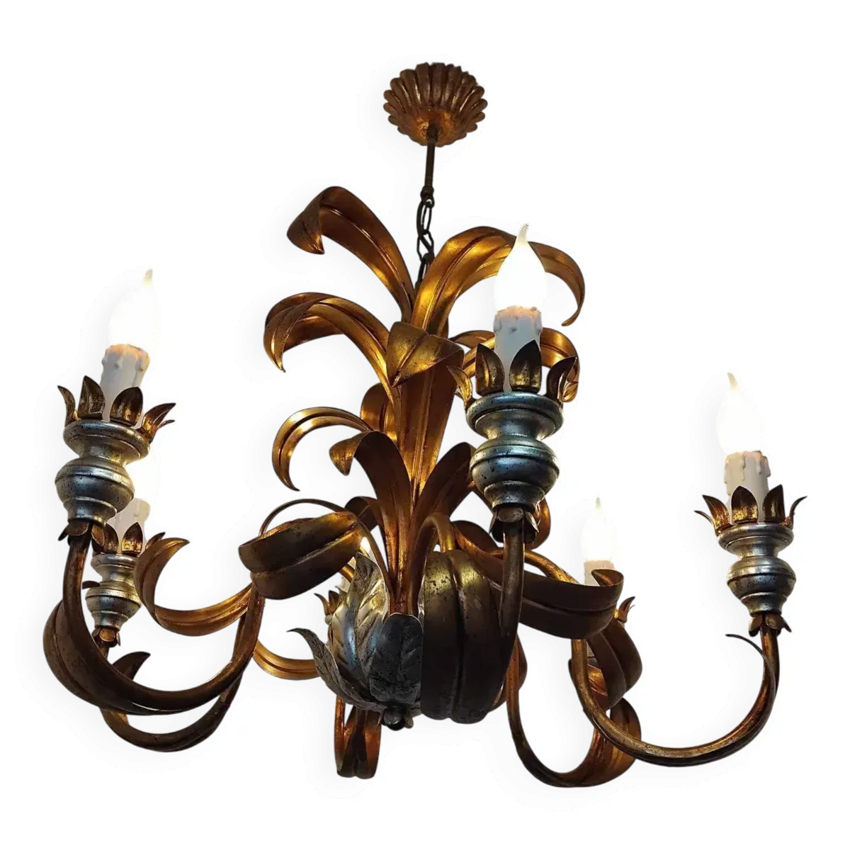 Lustre 6 bras de lumière style Holywood Regency, années 60-70