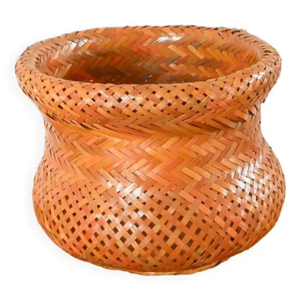 Grand cache-pot en rotin design 1970