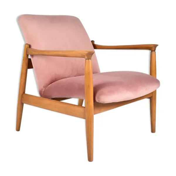 Fauteuil GFM-64 original, designer E.Homa, années 1960, rembourré, velours rose