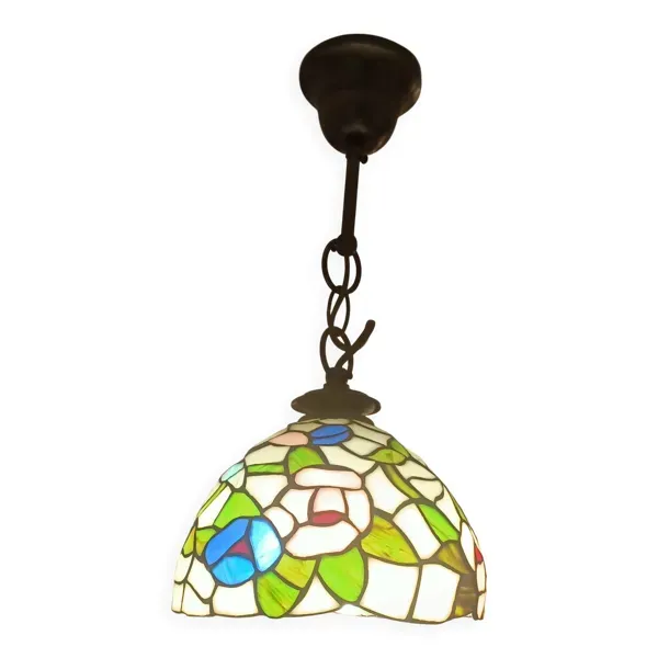 Suspension vitrail style Tiffany – Ø 20cm – verre véritable – lourde
