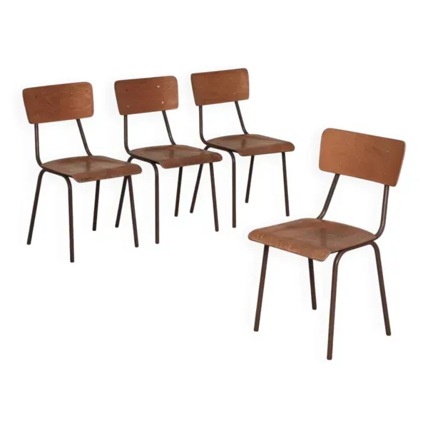 Lot de 4 chaises d'école tchèque style Mullca